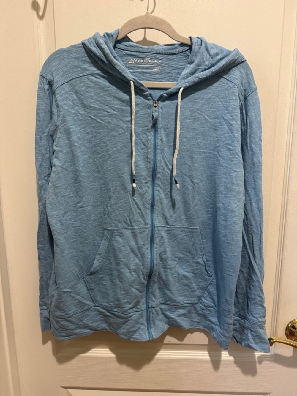 EDDIE BAUER Blue Burnout Cotton Zip Hooded Jacket L Large EUC $55 KL - Picture 9 of 13